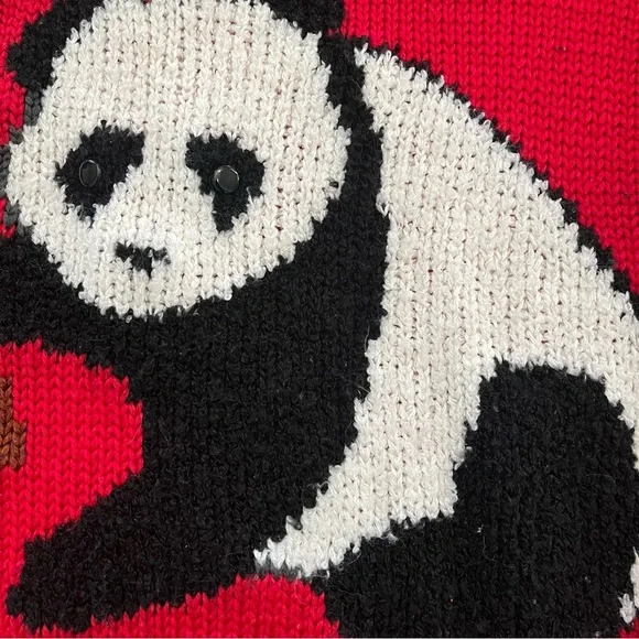 Vintage Evian II hand knit panda bear bamboo outdoor nature lover sweater small - Picture 2 of 10